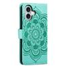 For iPhone 16 Case PU Leather Mandala Imprinted Design Wallet Phone Cover - Green