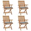 VidaXL Folding Garden Chairs with Cushions 4 Pcs Solid Teak
