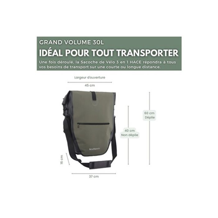 Сумка для багажника велосипеда - BADAWIN - Hace - 30 л - Водонепроницаемая - Цвет хаки