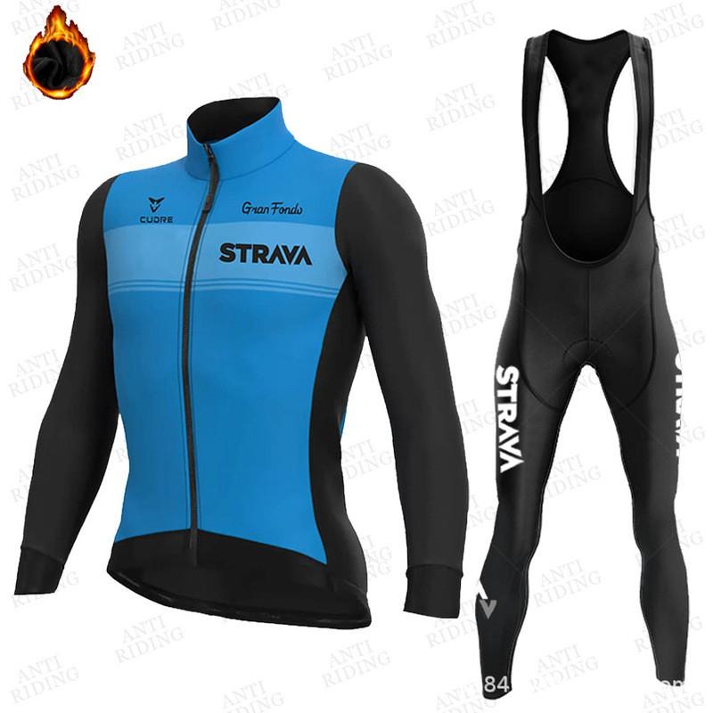 Fleece Cycling Jersey Set Winter Thermal Long Sleeve Bike Apparel Men Women Road Outfit