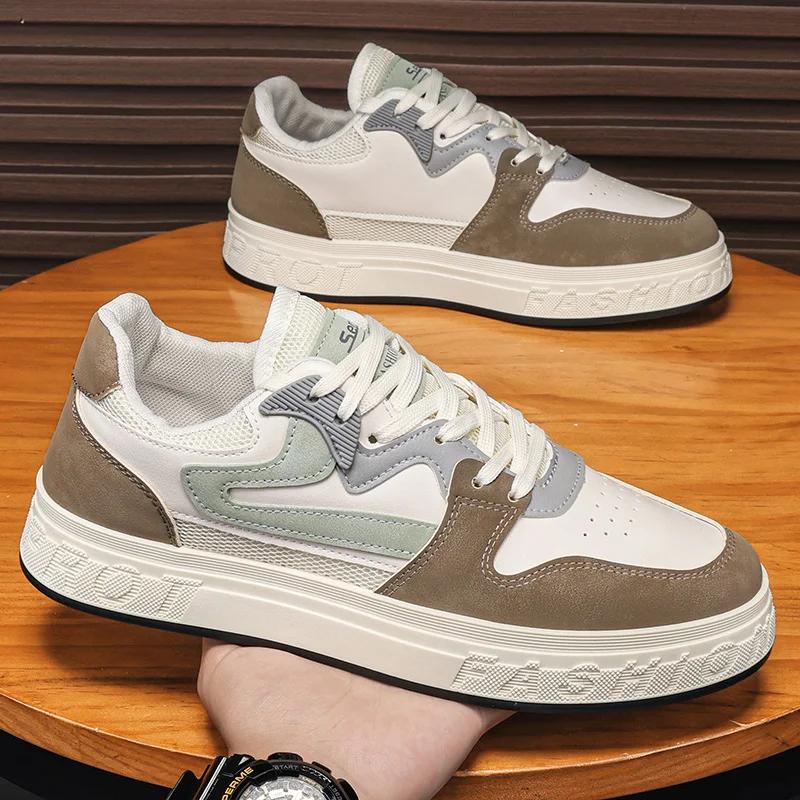 Fashion Mens Casual Shoes Leather Breathable Sports Shoes New Platform Walking Shoes Hard-Wearing Sneakers Mens Vulcanize Shoes