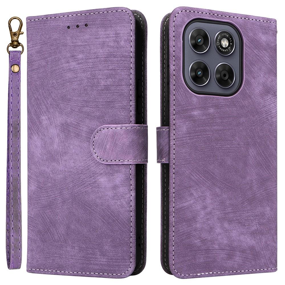 Wallet Case for Moto G67 5G - Leather/PU, Purple, With Lanyard