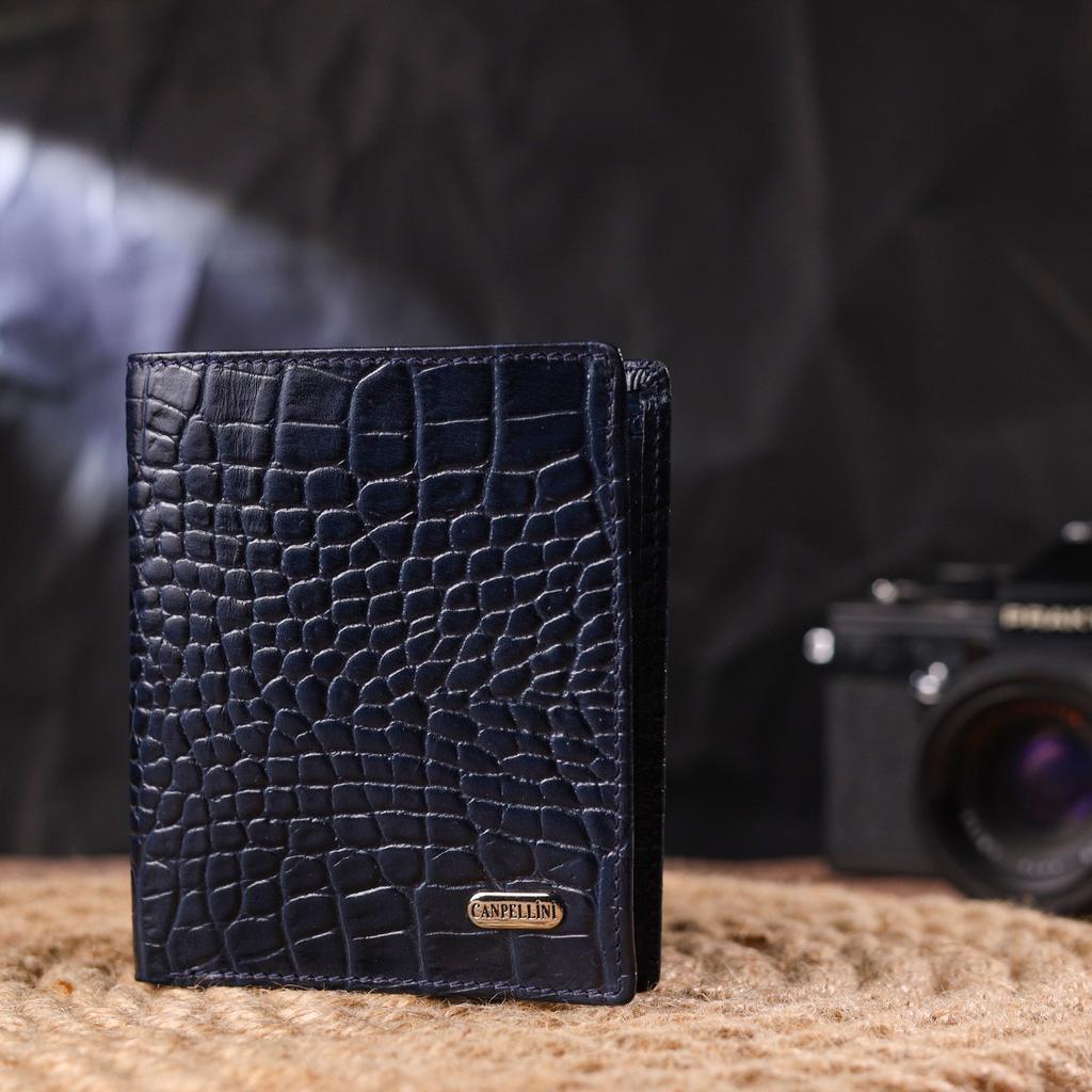 Необычное мужское портмоне из натуральной фактурной кожи CANPELLINI Purse 21499 Синее