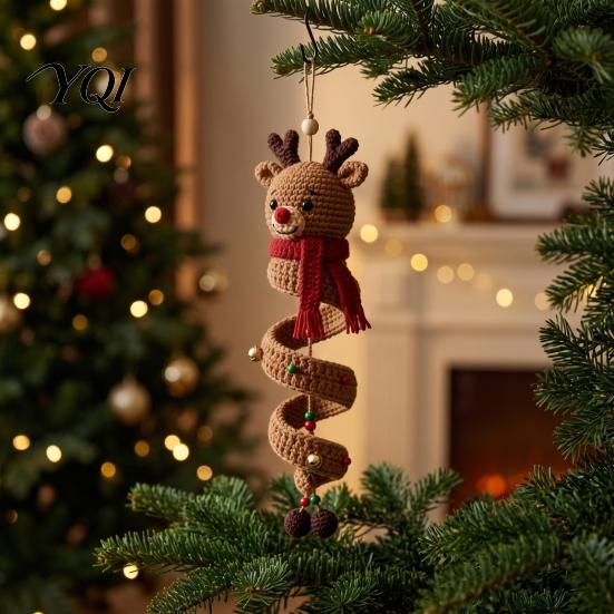 Handmade Reindeer Hanging Decor Christmas Spiral Ornament Crochet Kit, DIY 3D with Gift for Friends Yarn And Beads, Seasonal Craft Decoration Holiday