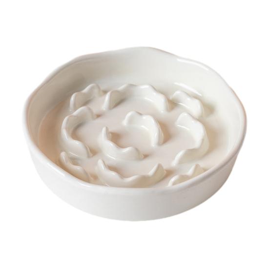 Raised Pet Slow Feeder Bowl, Ceramic Slow Down Eating Food Bowl, Anti Vomiting Food Dish for Small Medium Dogs & Cats