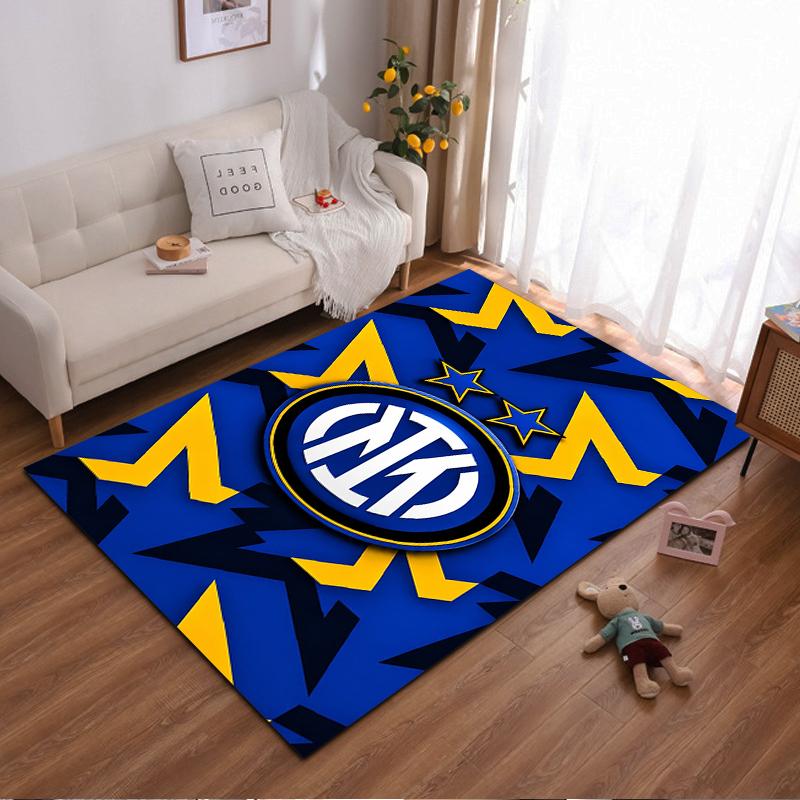 Inter Milan Logo with Stars on Blue-Yellow Non-slip rug suitable for living room and bedroom sofas