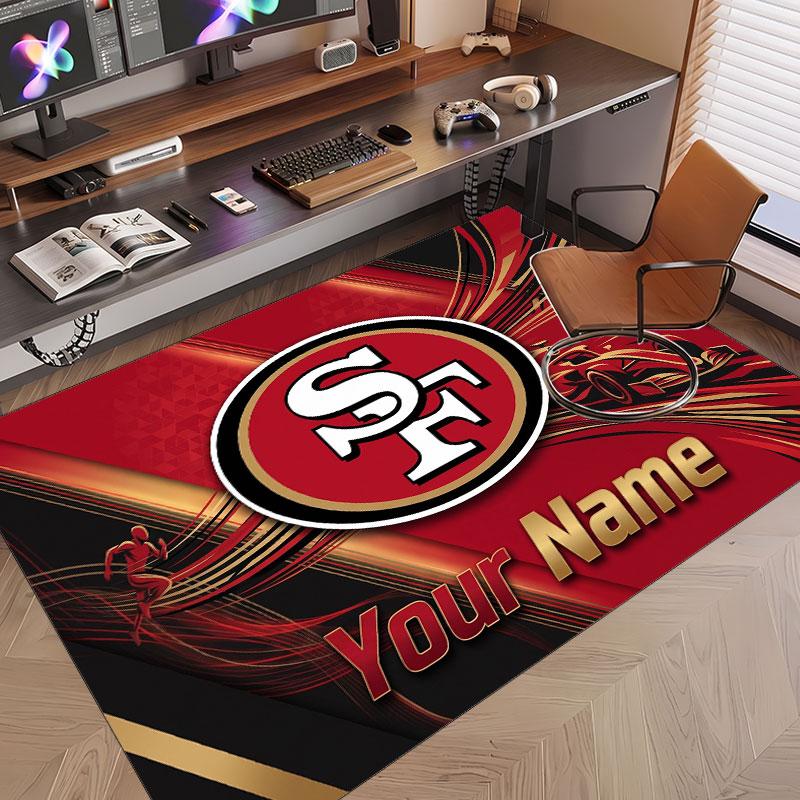 Custom Rug San Francisco 49ers Pattern Print Name Text Soft Non‑Slip Floor Carpet for Home Indoor Decoration