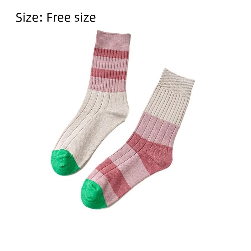 A Pair Stripes Mid Tube Socks Warm Womens Crew Socks Durable Cotton Socks At All Seasons