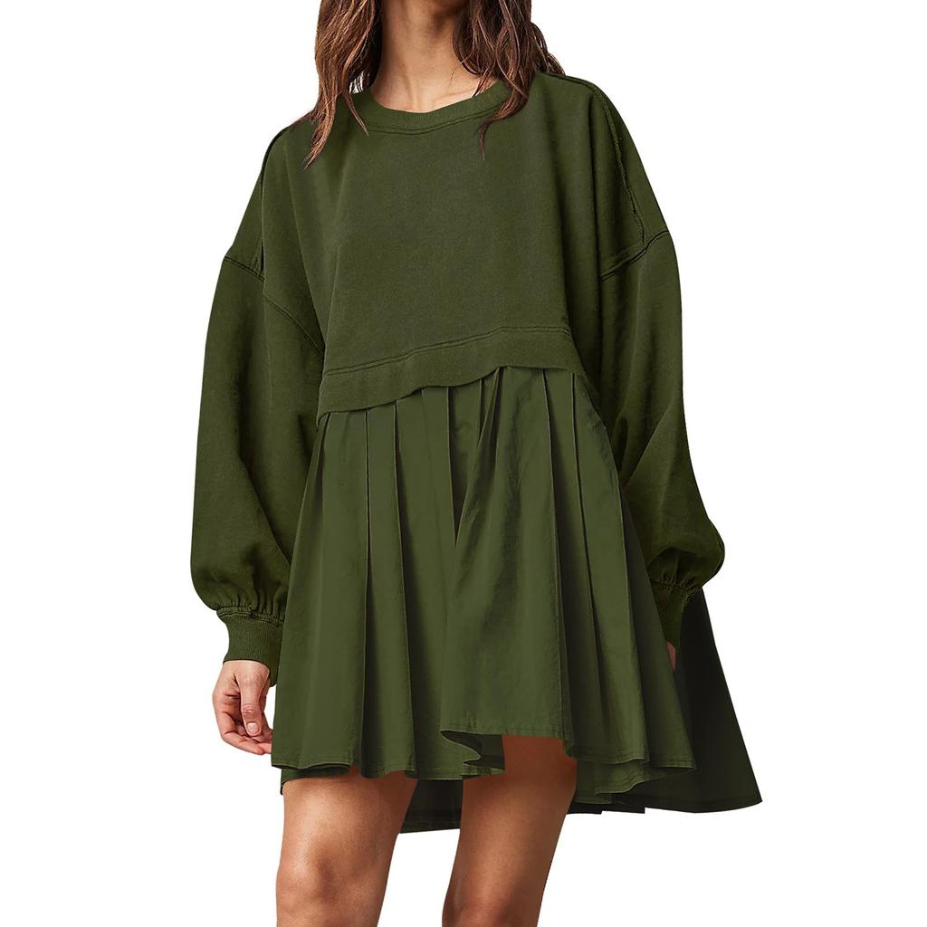 Женское платье-толстовка большого размера с длинным рукавом в стиле пэчворк, пуловер, топы, платье-толстовка