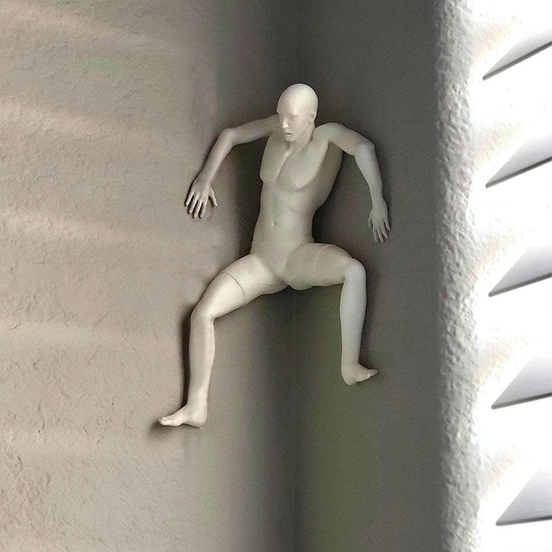 "Frightened" Figurine Corner Wall Decor 3D Adhesive Climbing Man Statue Sculpture Home Office Wall Ornament Climbing Enthusiasts