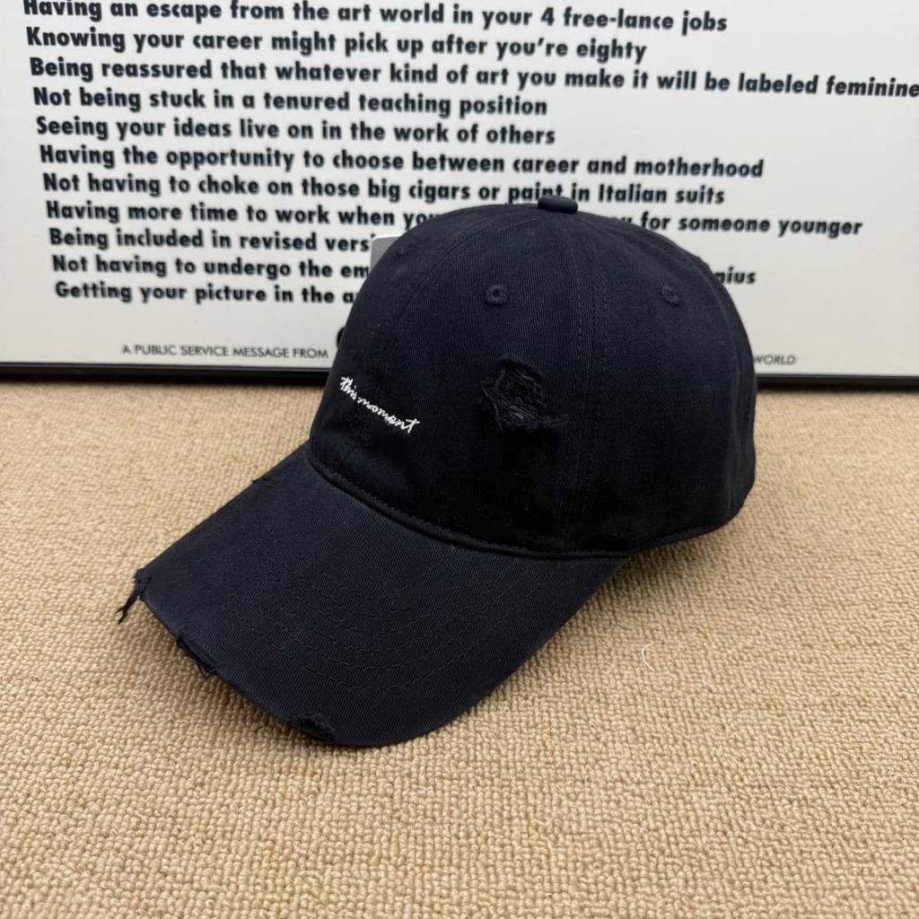 Soft top old ripped baseball cap women's ins wind versatile embroidered letters sunshade face small cap