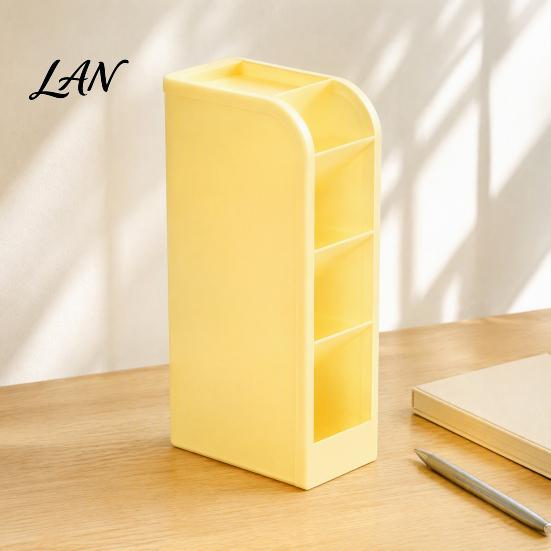 Stationery Storage Box Slanted Pen Holder with 5 Compartments, Plastic Organizer, Desk Organizer Macaron Colors Space Saving Pencil Cup for