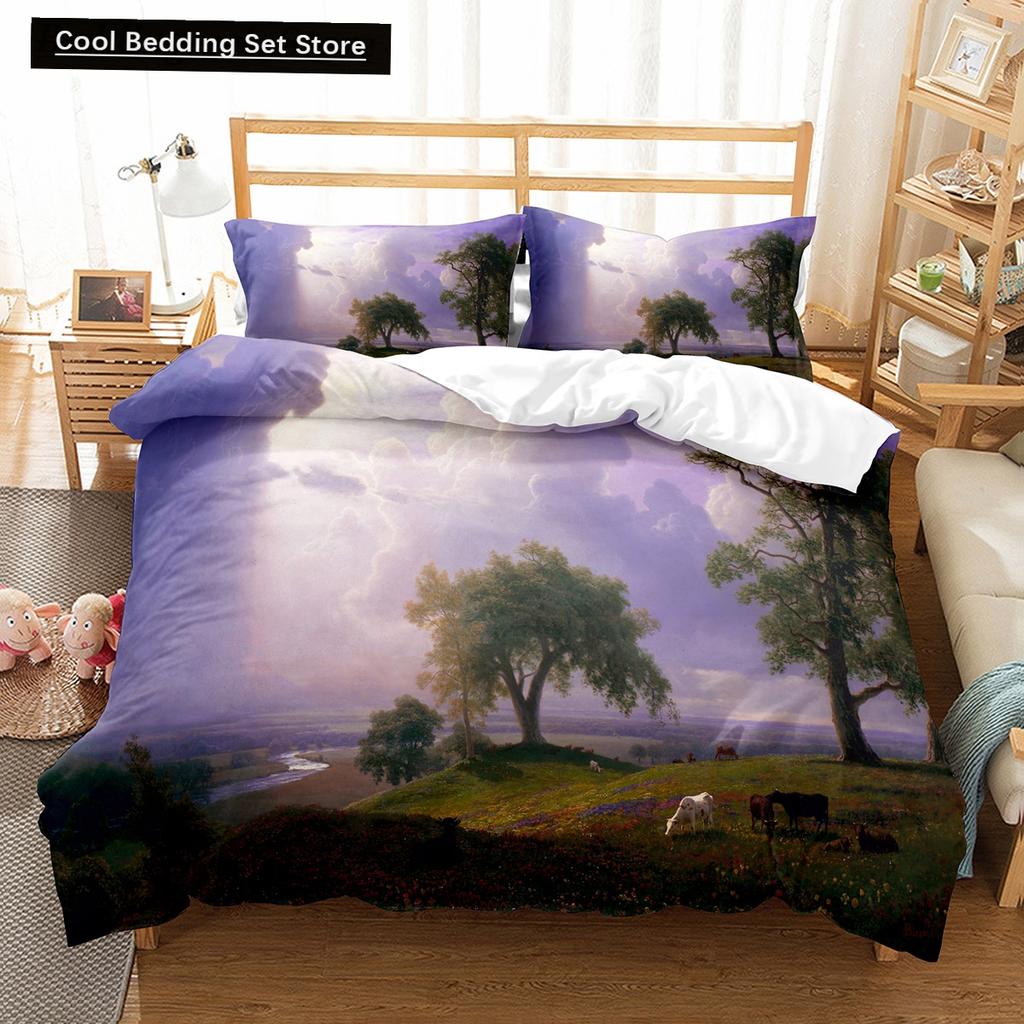 Oil Painting Landscape King Queen Duvet Cover Eiffel Tower Bedding Set Natural Scenery Quilt Cover Polyester Comforter Cover