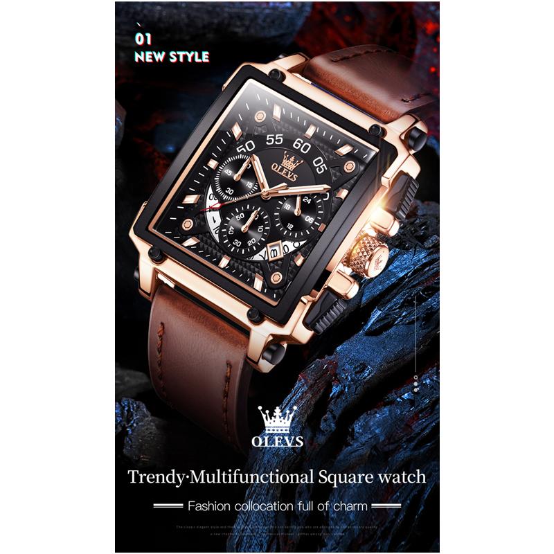 OLEVS 9919 Квадратные многофункциональные спортивные кварцевые настольные светящиеся мужские часы с подарочной коробкой
