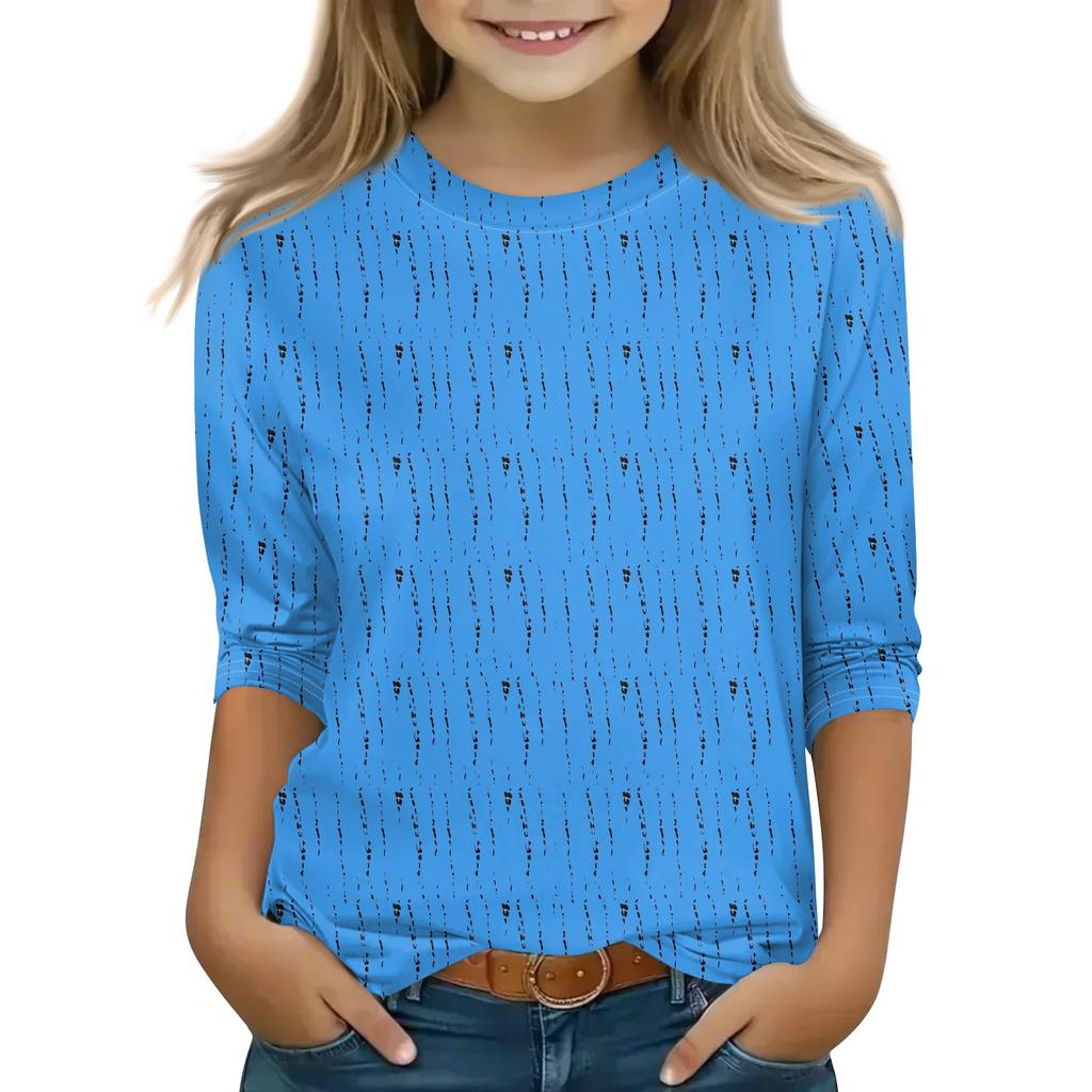 Топы с принтом для девочек 5-16 лет с круглым вырезом и рукавами 3/4 Футболки Модные топы Наряды Футболки