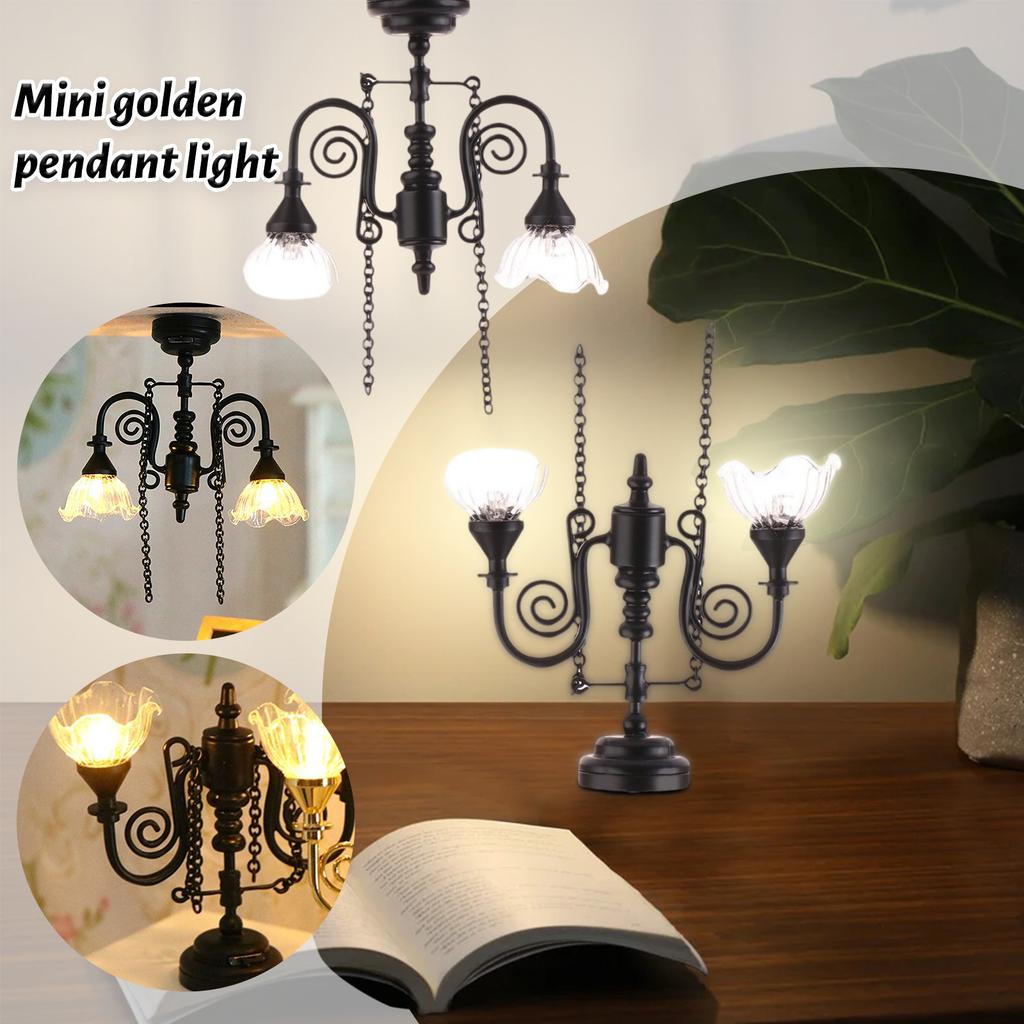 Black Chandelier Model Doll House Accessories Dollhouse Miniature Food Toy Model Scene