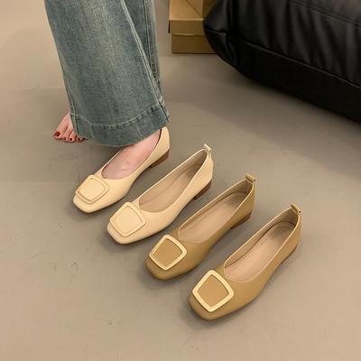 Doudou женские осенние новые универсальные ленивые туфли-лодочки с металлической пряжкой, квадратным носком, мягкой подошвой и мягким верхом