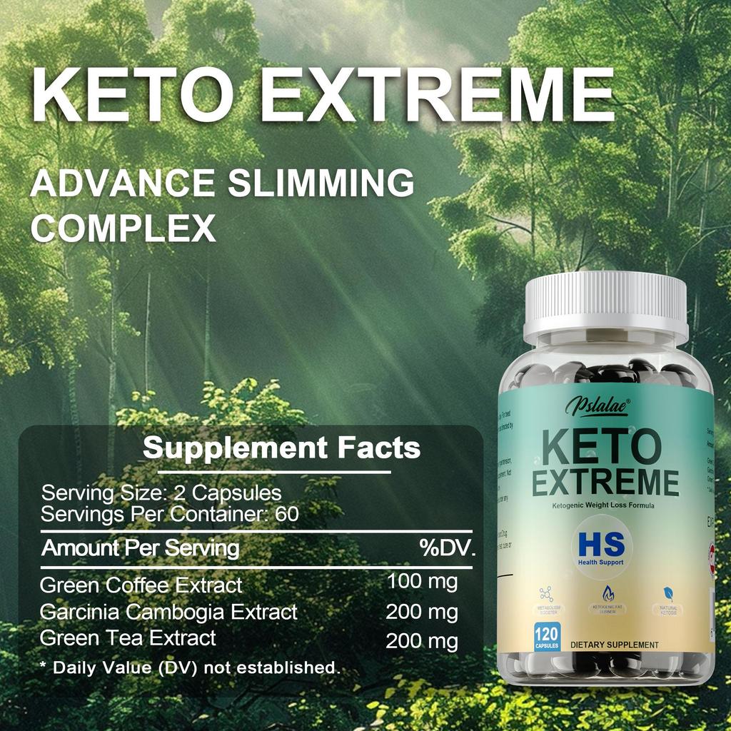 Complex ketogenic extract capsules, containing green tea extract and Garcinia Cambogia extract, suitable for both men and women.