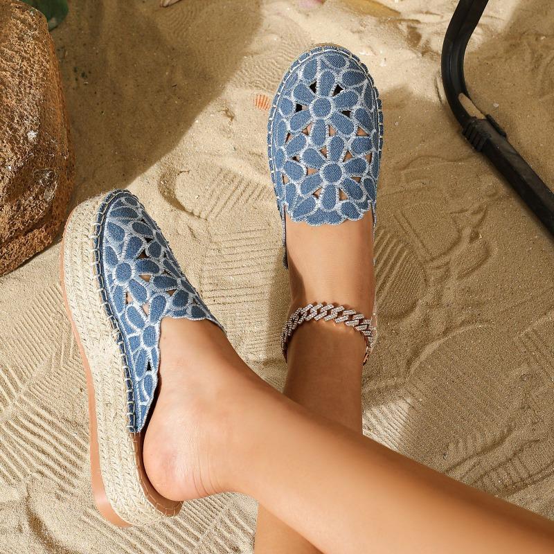Мода Размер 36 41 Балетки Женские тапочки Женские летние шлепанцы Ажурные плетеные пеньковые Толстый каблук Лоферы Закрытый носок Сандалии Сандалии женские