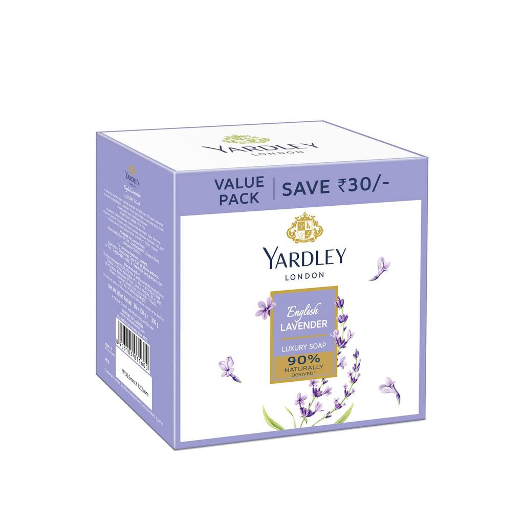 Yardley London Набор мыла с английской лавандой и розой, роскошное мыло тройного помола для мягкого очищения и стойкого аромата, 3x100г