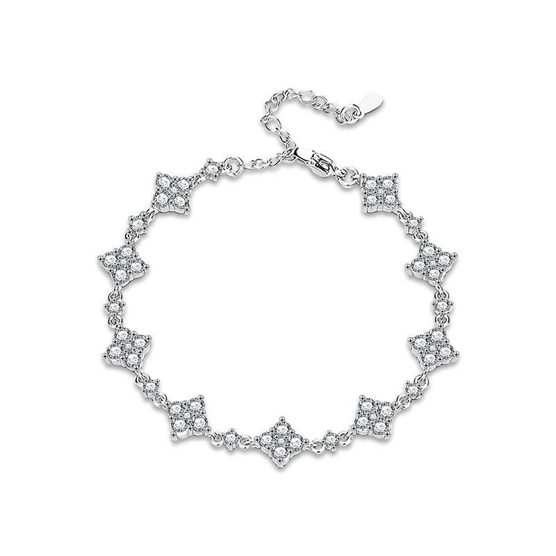 Lnngy Sterling Silver Adjustable Bracelets Four Leaf Clover Moissanite Bracelet With Certificate for Women Trend Jewel