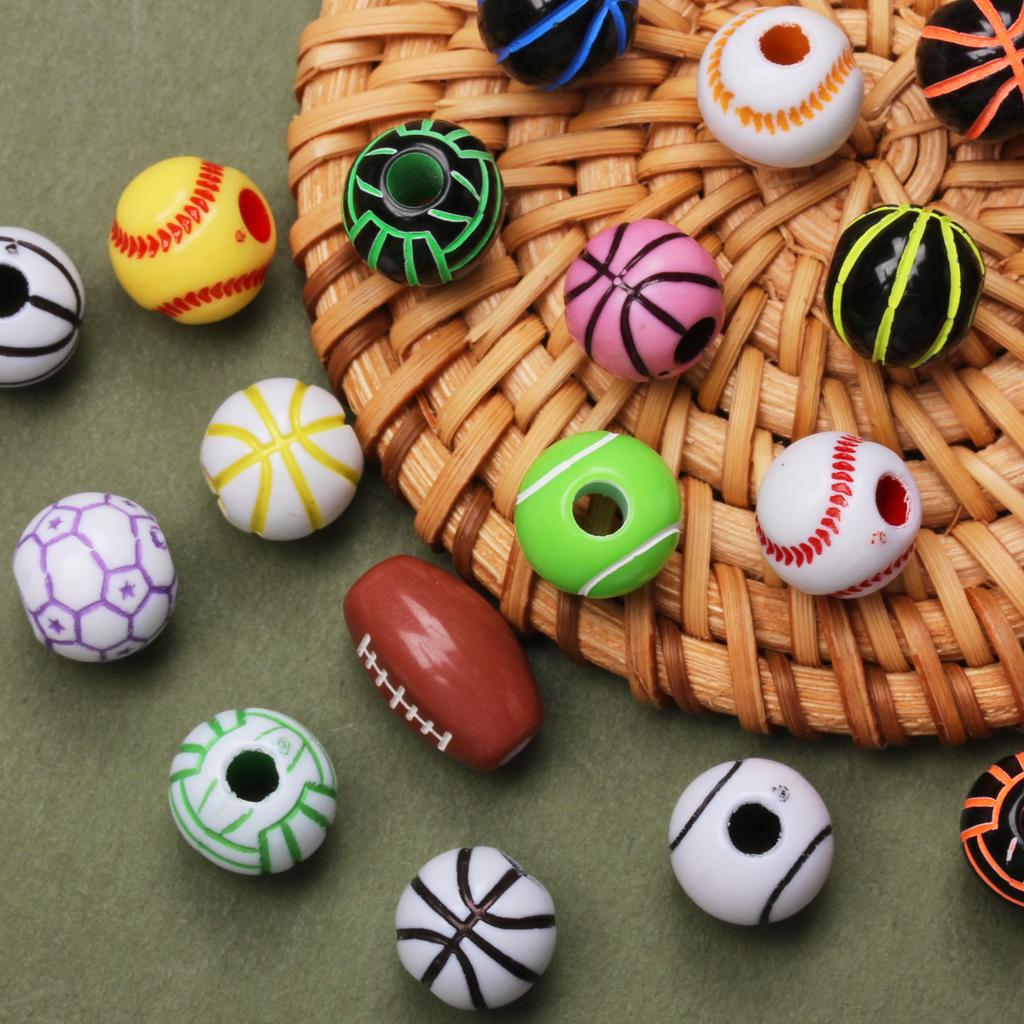 Хорошие подвески, круглые футбольные бусины с отверстием, акриловые, 5 шт., свободные бусины, футбольный мяч, 11 мм, 15,5 мм, баскетбольные браслеты, принадлежности для изготовления ювелирных изделий