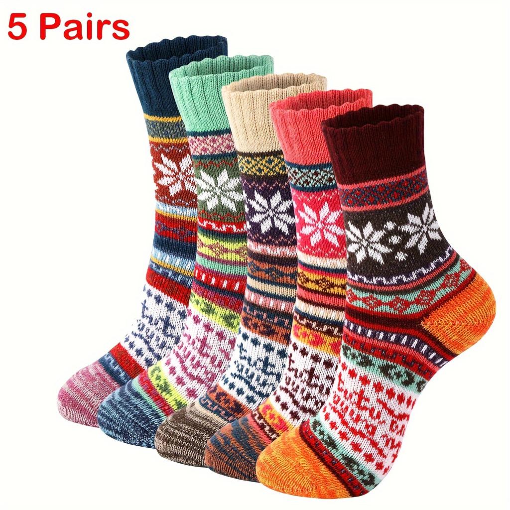 5 Pairs Wool Socks Vintage Winter Warm Wool Socks for Women Soft Cozy Socks Thick Boots Socks for Women