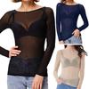 Sexy Skinny Tops See-through Black Mesh Pullover Tops O-Neck Long Sleeve Transparent Punk Club Tee Shirt