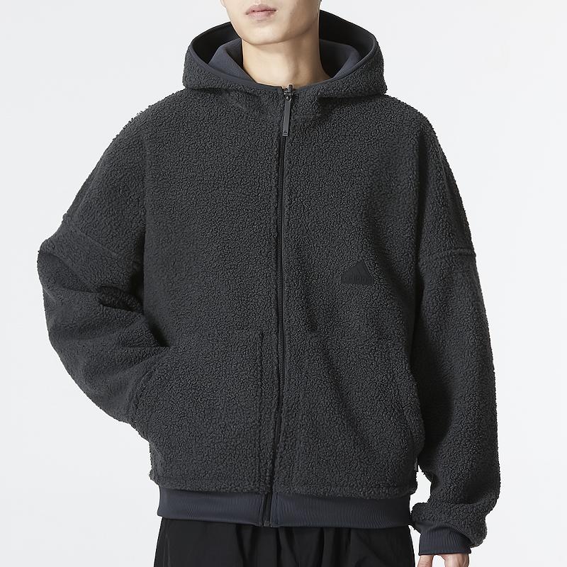 Adidas Новая двусторонняя флисовая куртка с капюшоном Polar, мужская верхняя одежда, серая HG2076