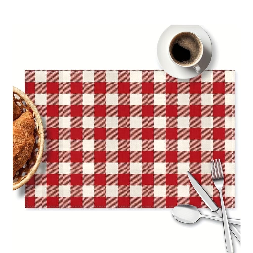 4/6pcs Red and White Buffalo Plaid Placemats for Everyday Holiday Anniversary Meals, Suitable for Home Kitchen Restaurant Party Indoor and Outdoor