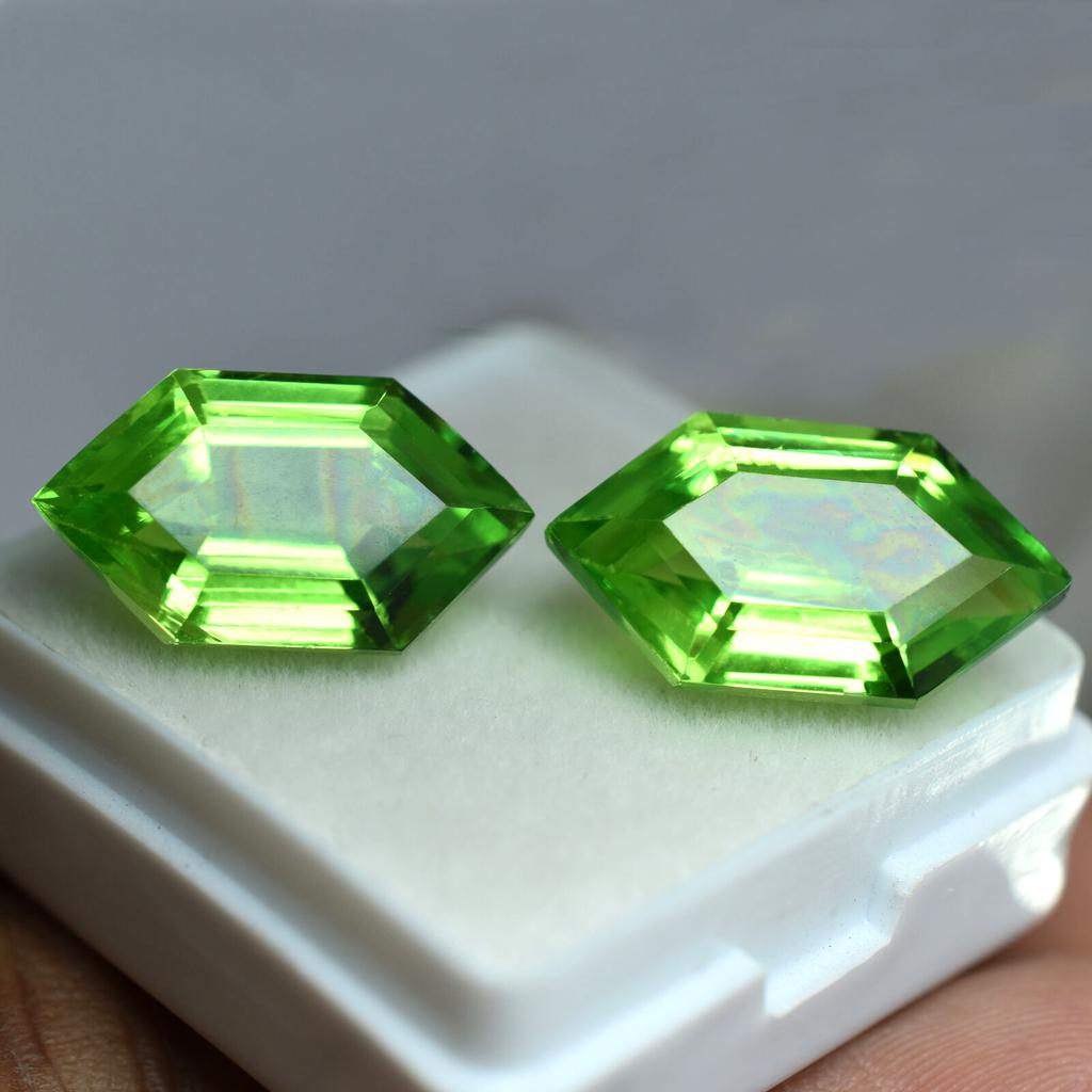 Natural PERIDOT Fancy Cut GREEN Color 16.20Ct Rare Loose Gemstone Pair