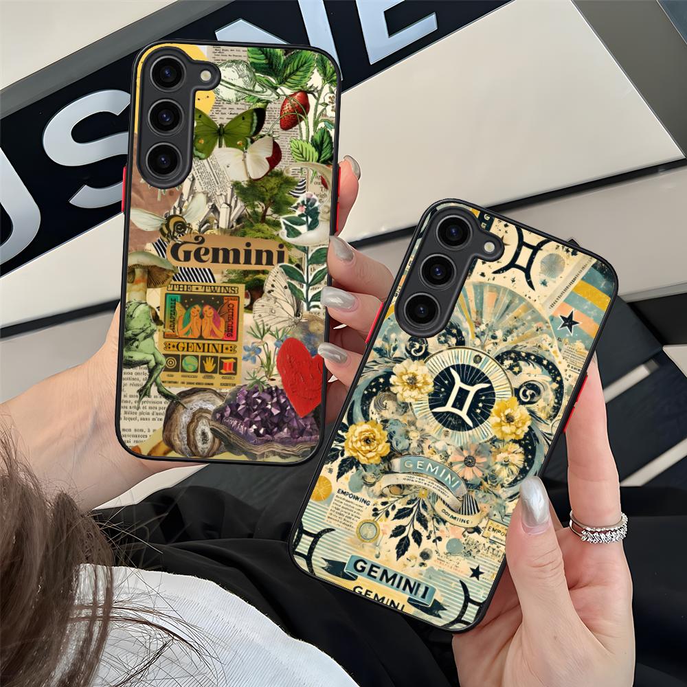 Чехол для телефона со знаком зодиака Близнецы для Samsung Galaxy S26 S25 S24 S23 S22 S21 Plus FE Ultra, с ощущением кожи, ударопрочный