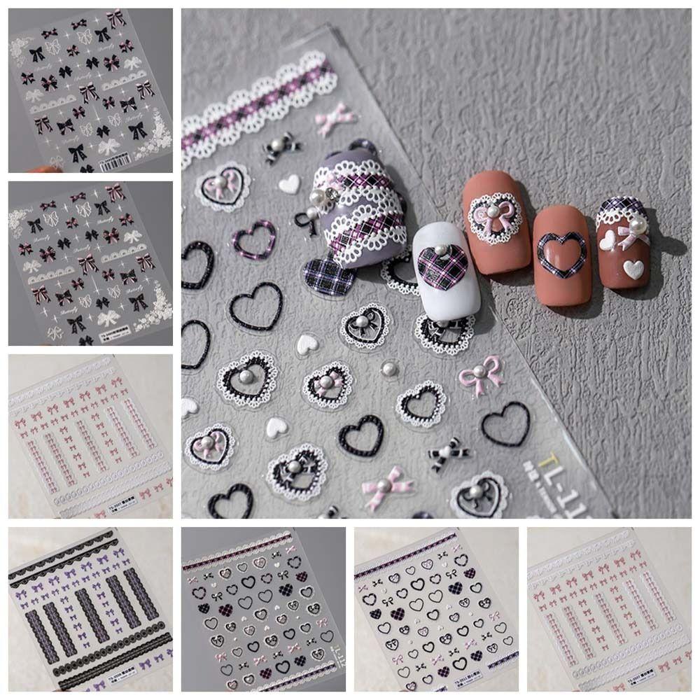Любовь Сердце Кружева Лук Наклейки Для Ногтей Жемчужный Лук Наклейки Лук Украшения Для Ногтей Бантик Наклейки Для Ногтей Леди