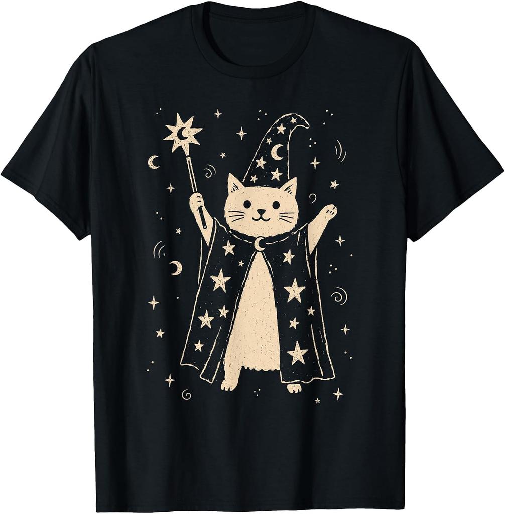 Vintage Celestial Wizard Kitty Fantasy Graphic T-Shirt