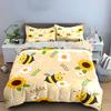 Cute Bees and Sunflowers Print Bedding Duvet Cover Set  (1*Duvet Cover 2*Pillowcases, without duvet insert)