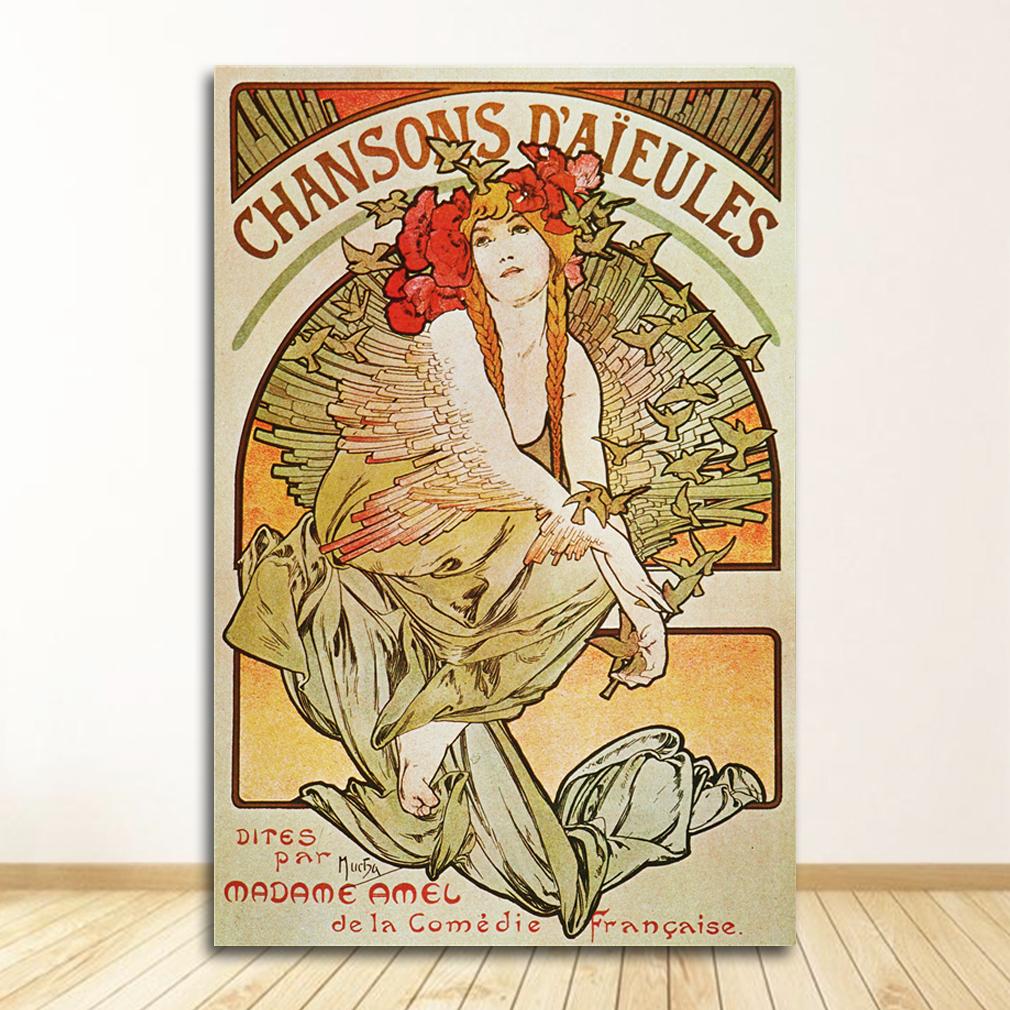 Винтажный декор комнаты тканевый настенный плакат с принтом шелковой ткани на заказ Альфонс Муха плакат холст плакат искусство украшение дома