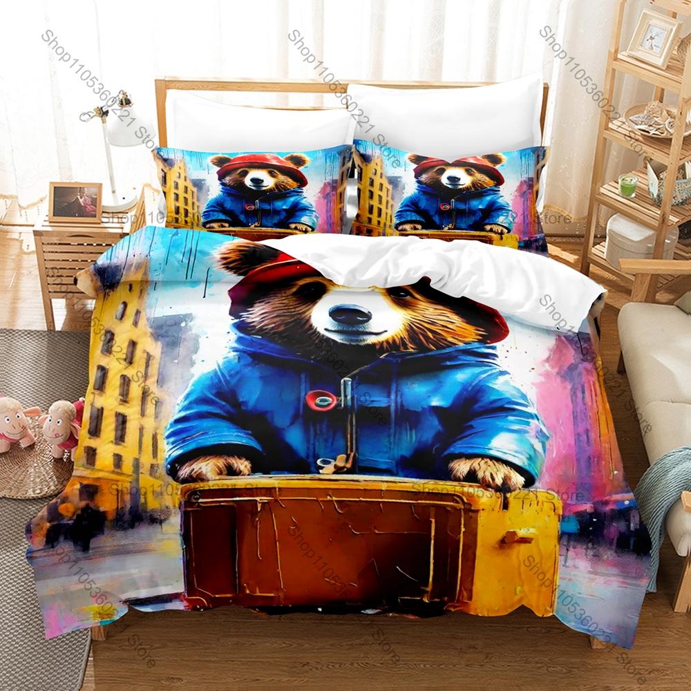 Kpop Paddington Bear Bedding Set 3 Piece Soft Microfiber Bed Set Duvet Cover Pillowcase Sheet Home Textile For Kids Room Decor