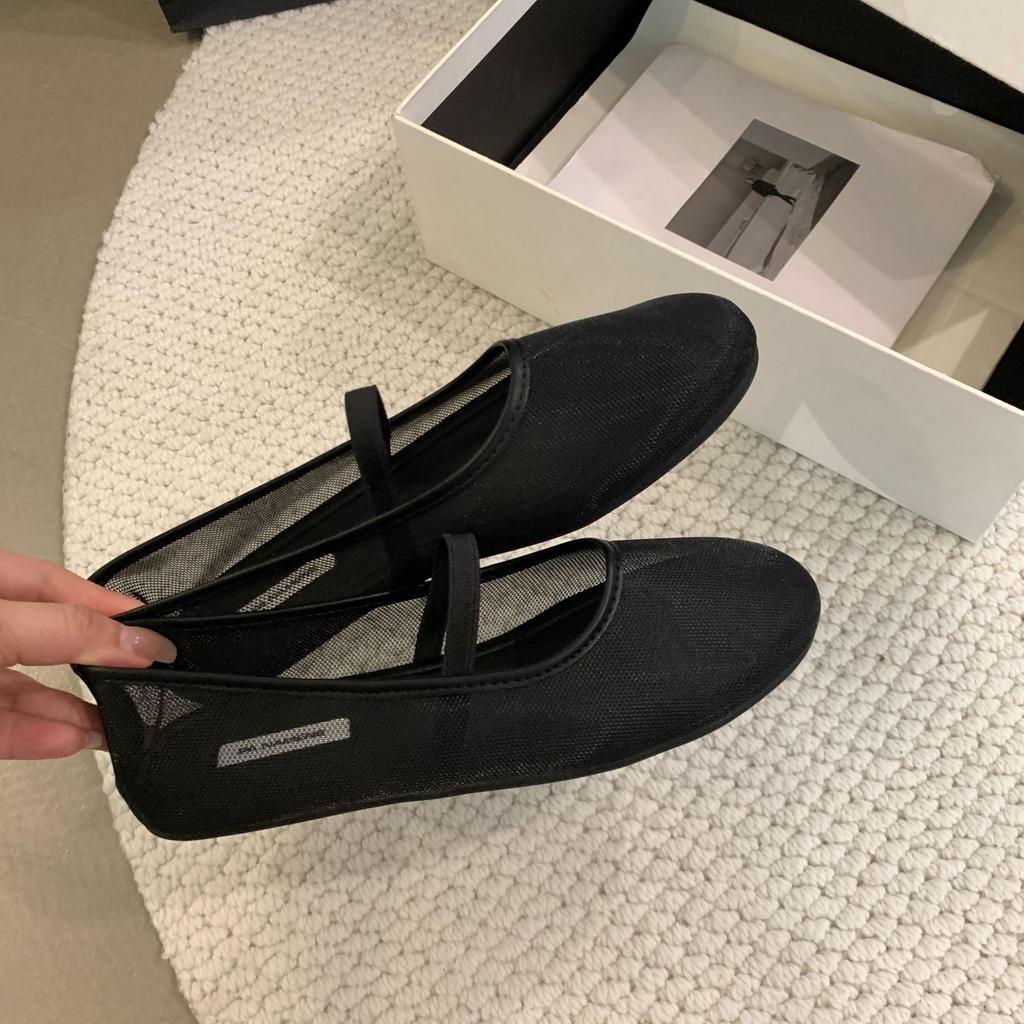 Fashion Transparent Silk Gauze Ballet Flat Women 2025 Summer New Round Toe Elastic Band Mesh Shoes Ladies Comfort Versatile Lazy Loafer