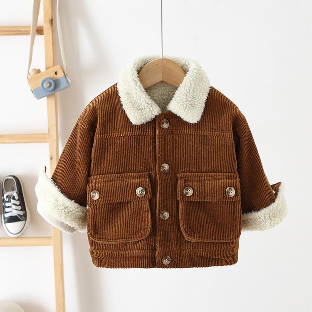 Children'S Jacket Winter Children'S Plus Velvet Thick Lamb Wool Top Baby Corduroy Clothes  And Winter Coat