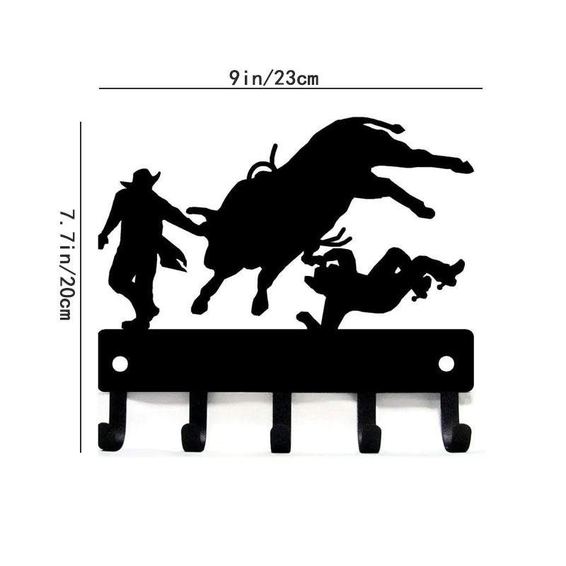 1pc Cowboy Bull Rider Rodeo Clowns Key Rack Hanger - 9 Inch Wide Metal Wall Art for Western Decor