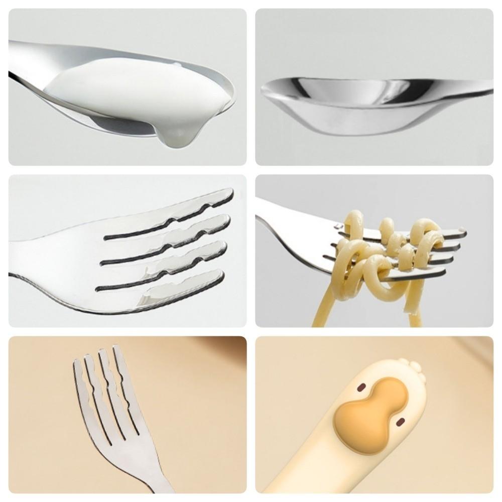 Self Feeding Baby Fork and Spoon Set 316 Stainless Steel Child Tableware  Training Eating
