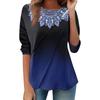 Women's Loose Casual Long Sleeve Top Round Neck Button Pull Stripe Prints T Shirt