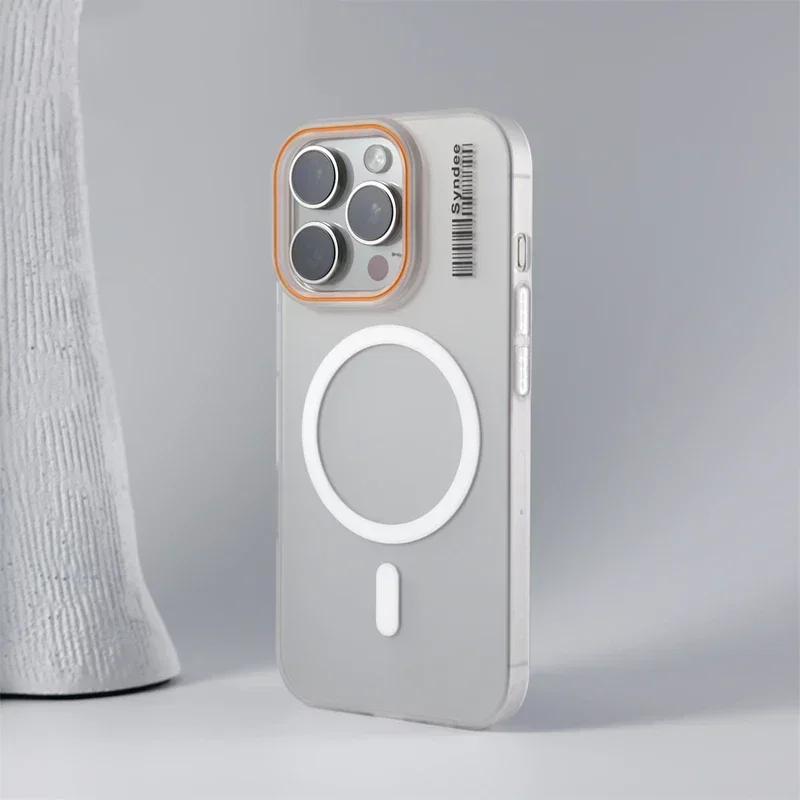Ультратонкий Матовый Штрих-код Беспроводная Зарядка Для Чехла MagSafe для iPhone 17 16 14 15 13 12 Pro Max Полупрозрачная Жесткая PC Крышка