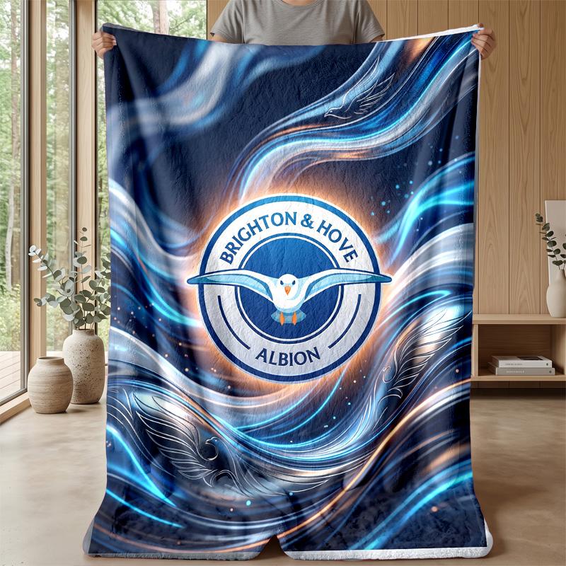 Brighton & Hove Albion Football Print Flannel Blanket, Soft Warm Lightweight Throw Blanket for Sofa Bed Camping