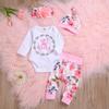 Baby Girl Clothes Set Spring Autumn Letter Romper Flower Pants Hat Hairband 4Pcs Clothing Sets For Newborn Girls 0-24 M