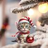 2D Christmas Cat Pendant Acrylic Flat Christmas Tree Decorations Cat Car Pendant Decorative Cat Xmas Hat Ornament New Year Gift