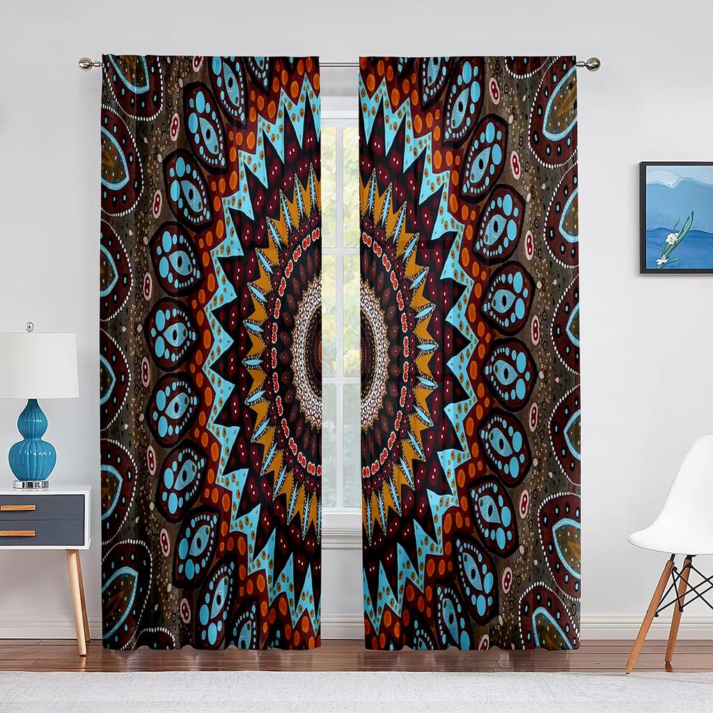 Мандала желтые цветы яркий геометрический узор прозрачные вуалевые шторы для гостиной спальни окна прозрачные тюль шторы