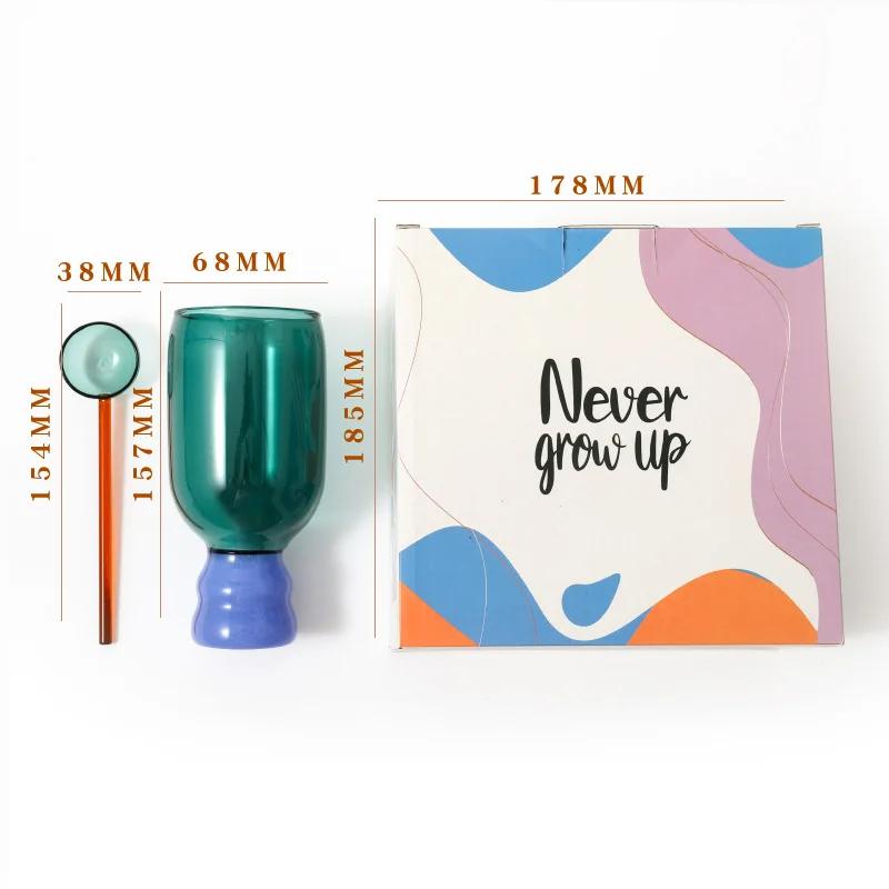 Красочный подарочный набор, стеклянная кружка с ложкой, стеклянная чашка, кофейные кружки, подарочный набор на день рождения, домашняя декоративная ваза, стаканы