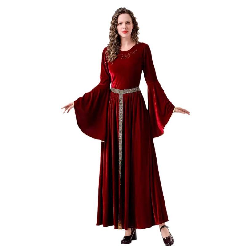 New Medieval Vintage Court Dress Noble Ball Suede Trumpet Sleeves Adult Stage Dress Up Performance Costumes