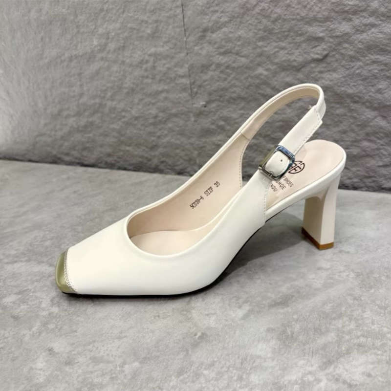 Французские сандалии на высоком каблуке с квадратным носком, женские, на толстом каблуке, новые весенне-летние, для通勤, мягкая кожа, с открытым носком